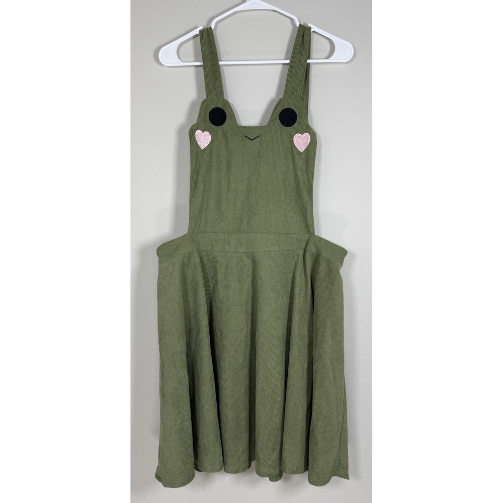 Frog Overall Dress Womens 2XL Olive Green Corduroy Kawaii Jumper Goblincore